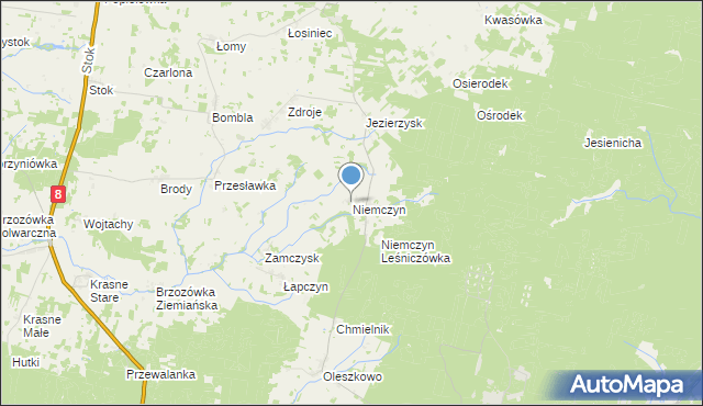 mapa Niemczyn, Niemczyn gmina Czarna Białostocka na mapie Targeo